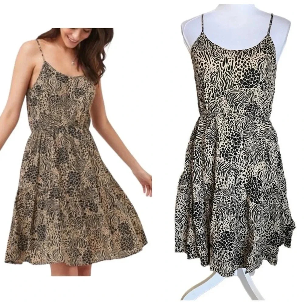 Vero Moda Animal Print Glory Singlet Tiered Dress in Travertine Size S